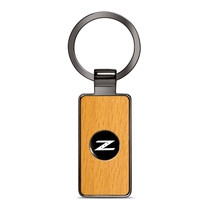 Nissan 350Z Z Roundel Logo in Black on Maple Wood Gray Gunmetal Metal Case Key Chain