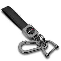 Nissan NISMO Logo in Black on Black Leather Loop-Strap Dark Gunmetal Hook Key Chain