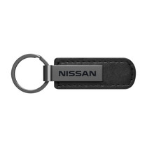 Nissan Gunmetal Black Metal Plate PU Leather Strap Key Chain