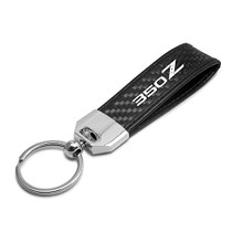 Nissan 350Z Real Carbon Fiber Leather Strap Key Chain with Black stitching