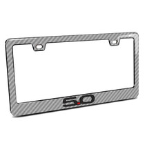 Ford Mustang 5.0 in 3D on Silver Real 3K Carbon Fiber Finish ABS Plastic License Plate Frame