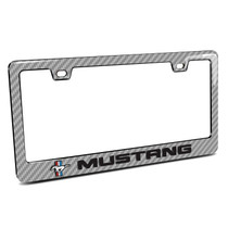 Ford Mustang in 3D on Silver Real 3K Carbon Fiber Finish ABS Plastic License Plate Frame