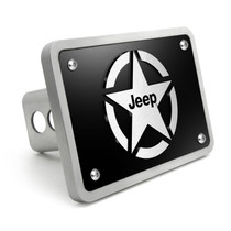 Jeep Willys Star Logo in 3D on Black Billet Aluminum 2-inch Tow Hitch Cover