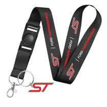 Ford Focus ST Full-Color Die-Cut Metal Key Chain with Printed Logo Black Lanyard Strap
