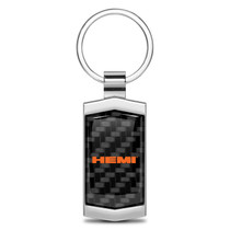 HEMI Logo Real Black Carbon Fiber Chrome Metal Case Key Chain