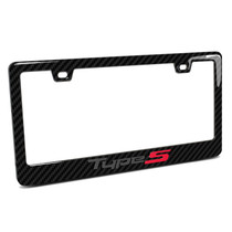 Acura Type-S Logo in 3D Gray Letters on Black Real 3K Carbon Fiber Finish ABS Plastic License Plate Frame