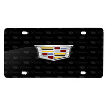Cadillac Crest 3D Logo on Logo Pattern Black Aluminum License Plate