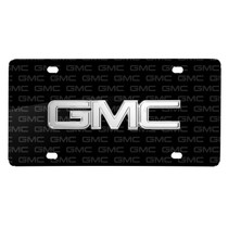 GMC Chrome Metal 3D Logo on Logo Pattern Black Aluminum License Plate