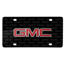 GMC Red Inlay 3D Logo on Logo Pattern Black Aluminum License Plate