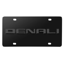 GMC Denali 3D Gunmetal Gray Name Logo on Black Stainless Steel License Plate