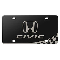Honda Civic Matt-Look Laser Mark Racing Checker Flag Black Acrylic License Plate