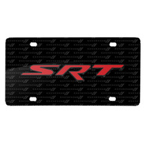 Dodge Jeep SRT in Red 3D Logo on Logo Pattern Black Aluminum License Plate