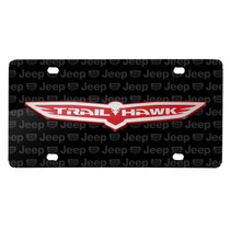 Jeep Trailhawk 3D Logo on Logo Pattern Black Aluminum License Plate