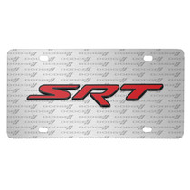 Dodge Jeep SRT in Red 3D Logo on Logo Pattern Brushed Aluminum License Plate