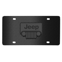 Jeep Grill 3D Dark Gray Logo on Black Carbon Fiber Pattern Stainless Steel License Plate