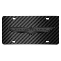 Jeep Trailhawk 3D Dark Gray Logo on Black Carbon Fiber Pattern Stainless Steel License Plate