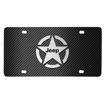 Jeep Willys Star Logo in 3D on Black Carbon Fiber Patten Stainless Steel License Plate