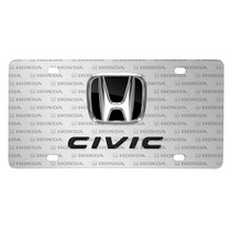 Honda Civic 3D Dual Logo on Logo Pattern Brushed Aluminum License Plate