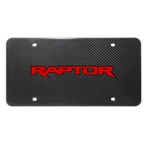 Ford F-150 Raptor in Red UV Graphic on Real Black Carbon Fiber License Plate