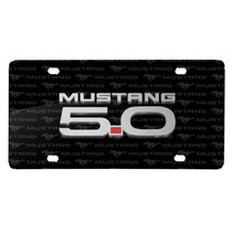 Ford Mustang 5.0 3D Logo on Logo Pattern Black Aluminum License Plate