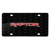 Ford F-150 Raptor in Red 3D Logo on Logo Pattern Black Aluminum License Plate
