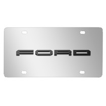 Ford 3D New Nameplate Logo in Black on Chrome Stainless Steel License Plate