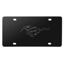 Ford Mustang 3D Black Pony Logo on Black Stainless Steel License Plate