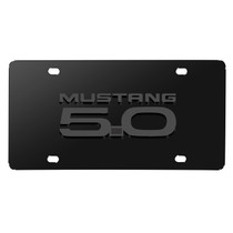 Ford Mustang 5.0 3D Dark Gray Logo on Black Stainless Steel License Plate