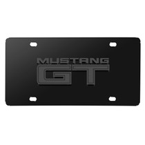 Ford Mustang GT 3D Dark Gray Logo on Black Stainless Steel License Plate