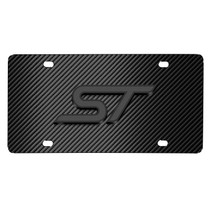 Ford Focus ST 3D Dark Gray Logo on Black Carbon Fiber Pattern Stainless Steel License Plate