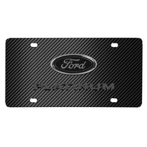 Ford Platinum 3D Dark Gray Logo on Black Carbon Fiber Pattern Stainless Steel License Plate
