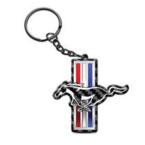 Ford Mustang Tri-Bar Black Real Carbon Fiber Logo Shape Cut Key Chain