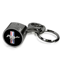 Ford Mustang Tri-Bar Black-Chrome Finish Engine Piston and Rod Metal Key Chain