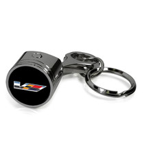 Cadillac V Logo Black Chrome Engine Piston Style Metal Key Chain