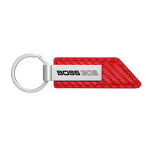 Ford Mustang Boss 302 Red PU Leather Carbon Fiber Texture Strap Silver Metal Bar LED Printed Logo Key Chain