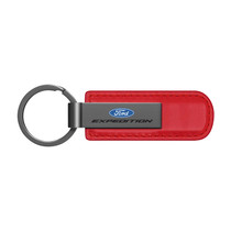 Ford Expedition Red PU Leather Strap Gunmetal Gray Metal Bar LED Printed Logo Key Chain