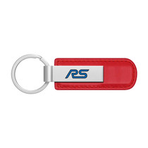 Ford Focus RS Red PU Leather Strap Silver Metal Bar LED Printed Logo Key Chain