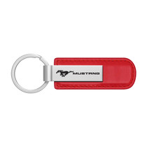 Ford Mustang Red PU Leather Strap Silver Metal Bar LED Printed Logo Key Chain