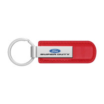 Ford Super-Duty Red PU Leather Strap Silver Metal Bar LED Printed Logo Key Chain