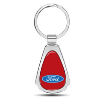 Ford Logo Red Dome Mirror Chrome Metal Teardrop Key Chain