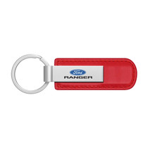 Ford Ranger Red PU Leather Strap Silver Metal Bar LED Printed Logo Key Chain