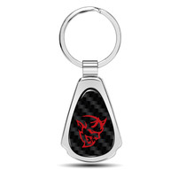 Dodge Demon in Red Real Black Carbon Fiber Chrome Metal Teardrop Key Chain