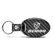 Dodge Demon Real Carbon Fiber Large Oval Shape with Black Leather Strap Key Chain