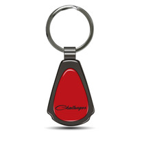 Dodge Challenger Classic on Red Dome Dark Gunmetal Metal Teardrop Key Chain