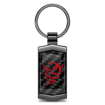 Dodge Demon in Red Real Black Carbon Fiber Gunmetal Black Metal Case Key Chain