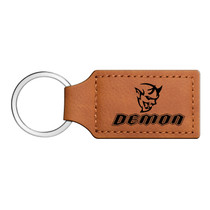 Dodge Demon Rectangular Brown Leather Key Chain