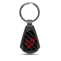 Dodge Demon in Red Real Black Carbon Fiber Gunmetal Black Metal Teardrop Key Chain