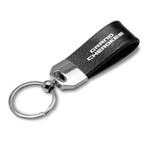 Jeep Grand Cherokee Black Real Leather Loop Strap Chrome Metal Key Chain