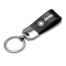 Jeep Willys Star Logo Black Real Leather Loop Strap Chrome Metal Key Chain