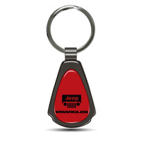 Jeep Wrangler on Red Dome Dark Gunmetal Metal Teardrop Key Chain